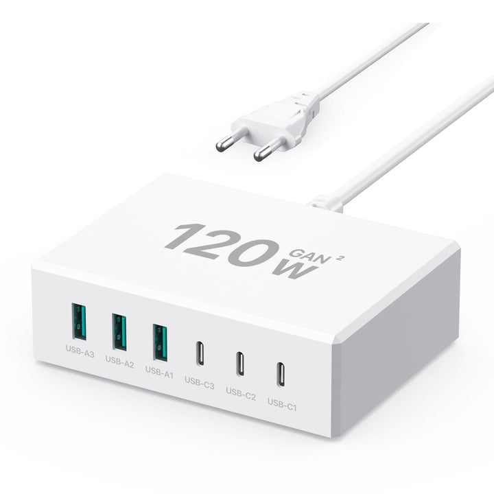 USB C Ladegerät 120W GaN，USB Ladegerät Mehrfach 【3USB-C + 3USB-A】 PD Ladestation 6 Port USB C Ladest
