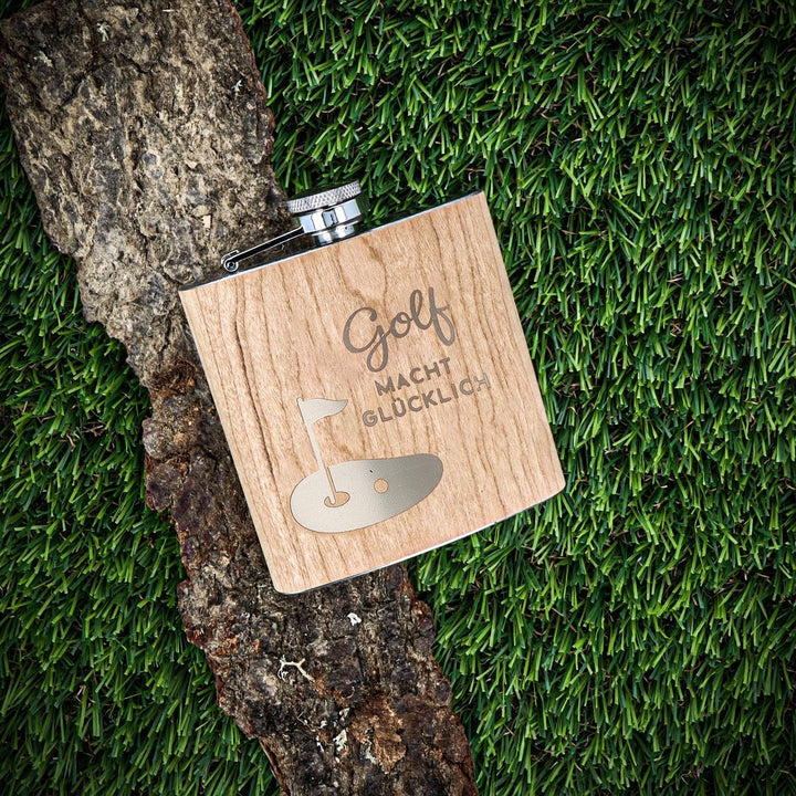 Spruchreif | Flachmann aus Edelstahl mit Gravur | Flachmann aus Holz | Outdoor Geschenk | Geschenkid