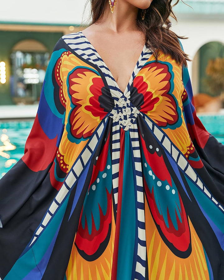 Bsubseach Frauen Plus Grösse Kaftan Kleid Badeanzug Druck Kaftan Strand Cover Up Kleid Schmetterling