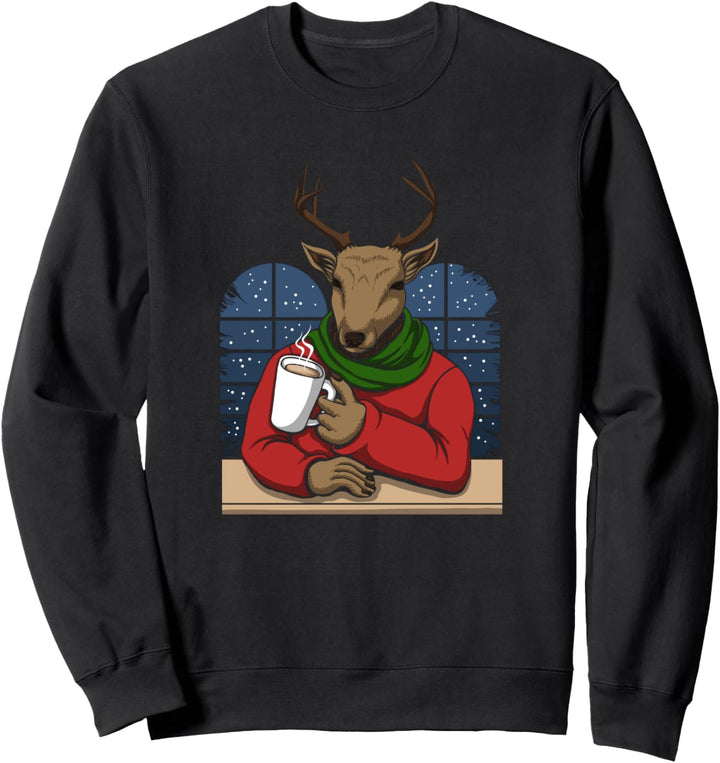 Lustige Weihnachtsbekleidung mit Elch und Tasse, Abend, Urlaub Sweatshirt