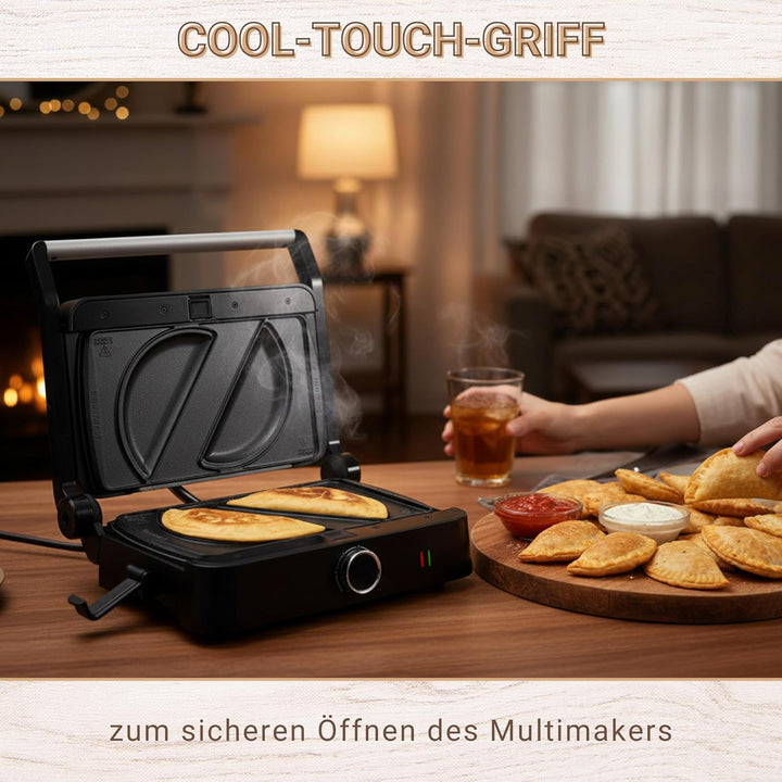 Syntrox EmpanadaKombigerät Multifunktionsmaker mit Wechselplatten, Kontaktgrill Edelstahl, Multifunk