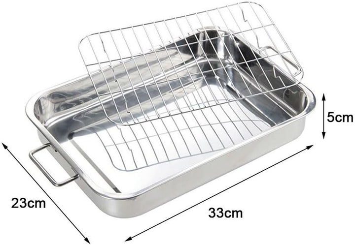 Bräter-Set, Edelstahl-Ofenpfanne mit Stahldraht, Backblech, Bräter, Grillrost mit Rost für Komfort (