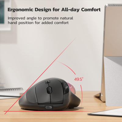 Nulea M501 Kabellose Trackball Maus, Wiederaufladbare Ergonomische Maus, Präzises und Reibungsloses
