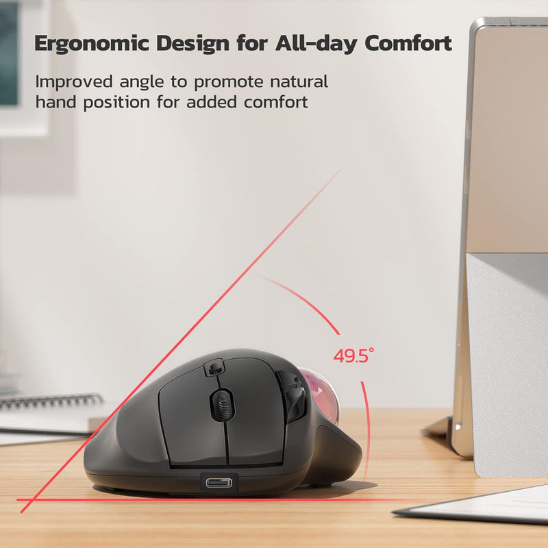 Nulea M501 Kabellose Trackball Maus, Wiederaufladbare Ergonomische Maus, Präzises und Reibungsloses