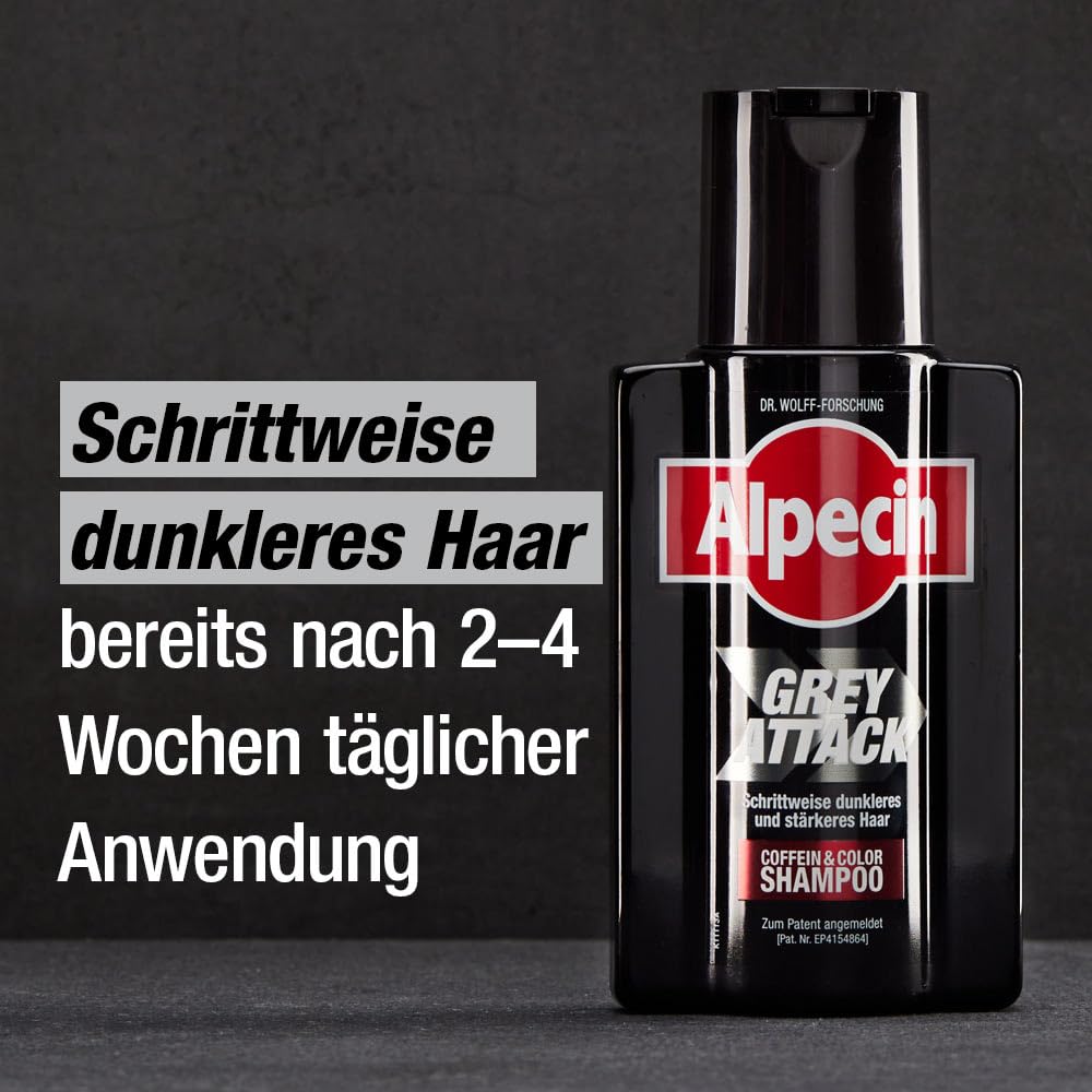 Alpecin Grey Attack Coffein & Color Shampoo, 2 x 200 ml - Graduelle Haarverdunkelung - Natürliches F