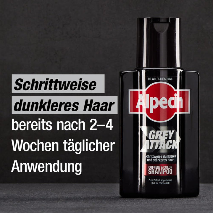Alpecin Grey Attack Coffein & Color Shampoo, 2 x 200 ml - Graduelle Haarverdunkelung - Natürliches F