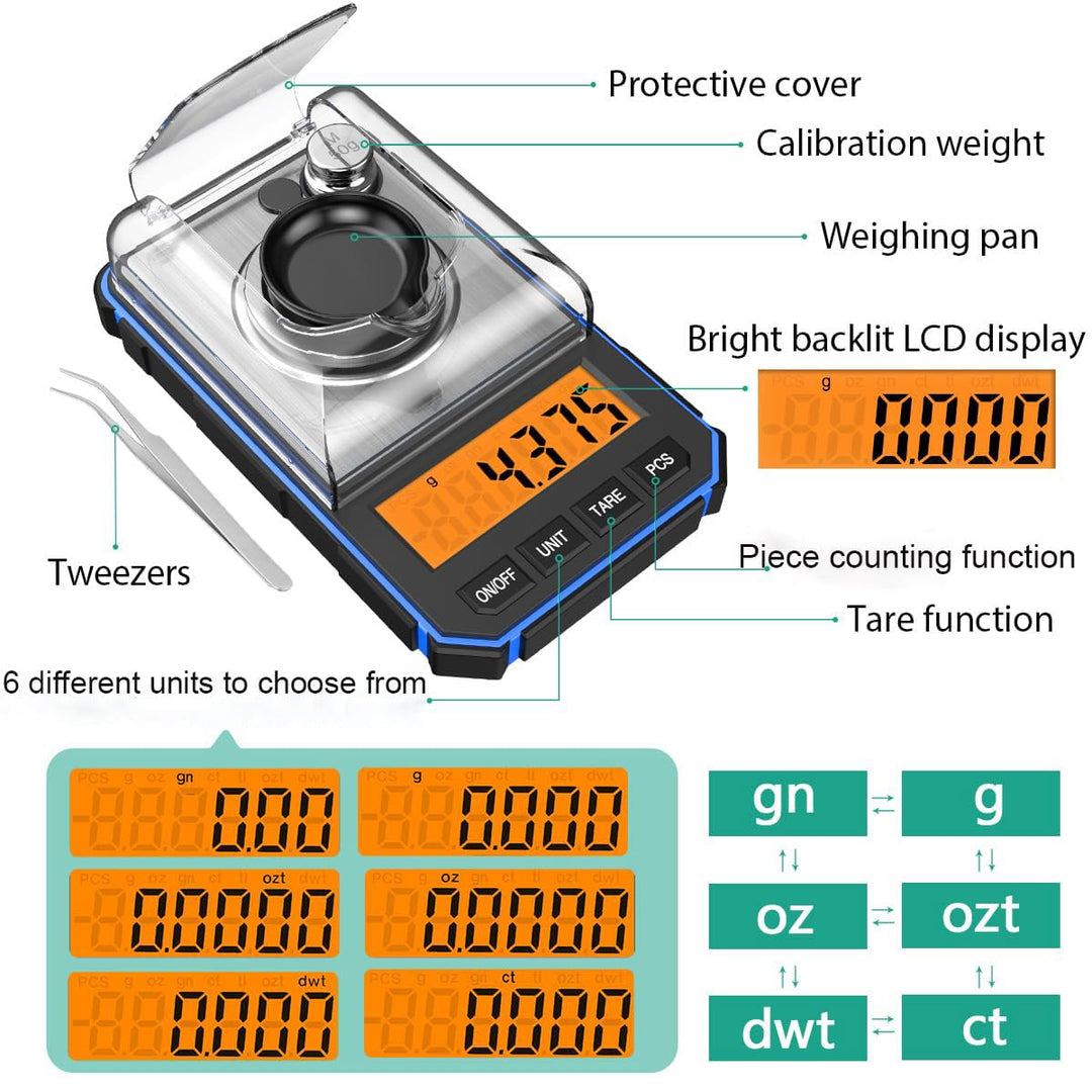 ORIA Feinwaage Präzisionswaage 50g/0,001g, Digitale Milligramm Waage mit LCD-Anzeige, Lab Digitale W