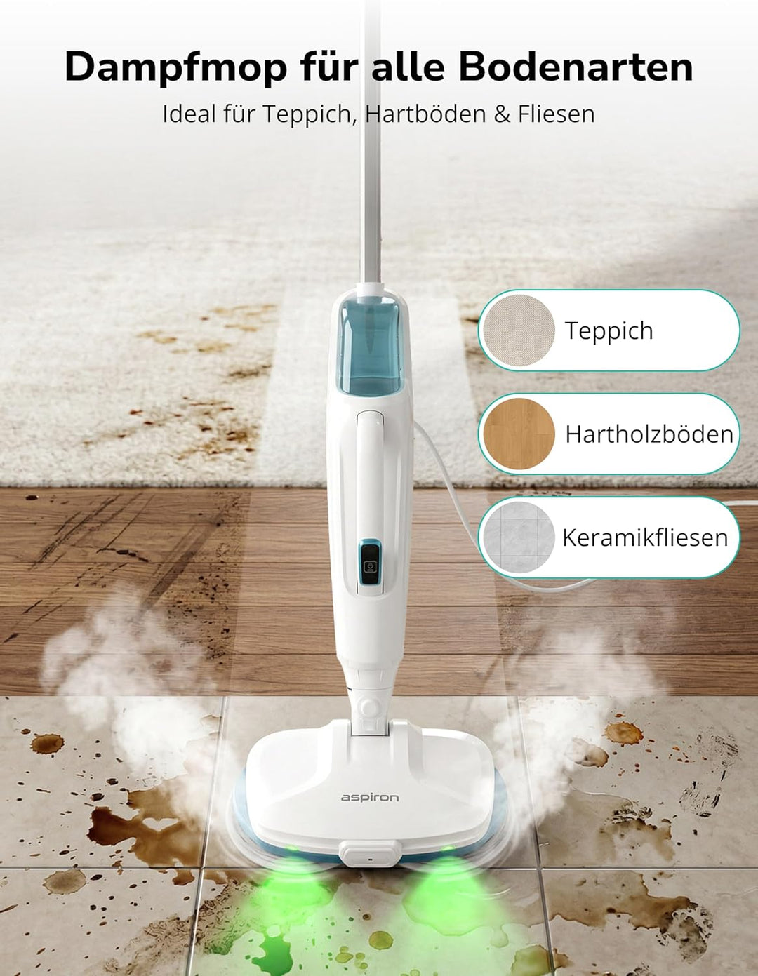 Dampfreiniger 10-in-1 mit Handgerät, 15s Schnellaufheizung, 2 Dampfstufen & Sprayfunktion, 500 ml Ta
