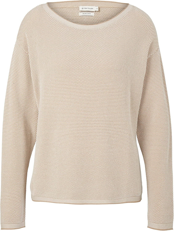 TOM TAILOR Damen Strickpullover aus Bio-Baumwolle XS 30438 - Beige Bubble Structure, XS 30438 - Beig