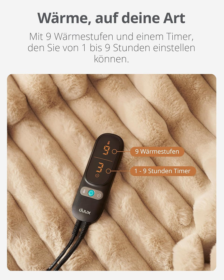 Duux Yentl Striped Elektrische Wärmedecke – 200x200 cm – Extra Weich – 9 Heizstufen & Timer – Waschb
