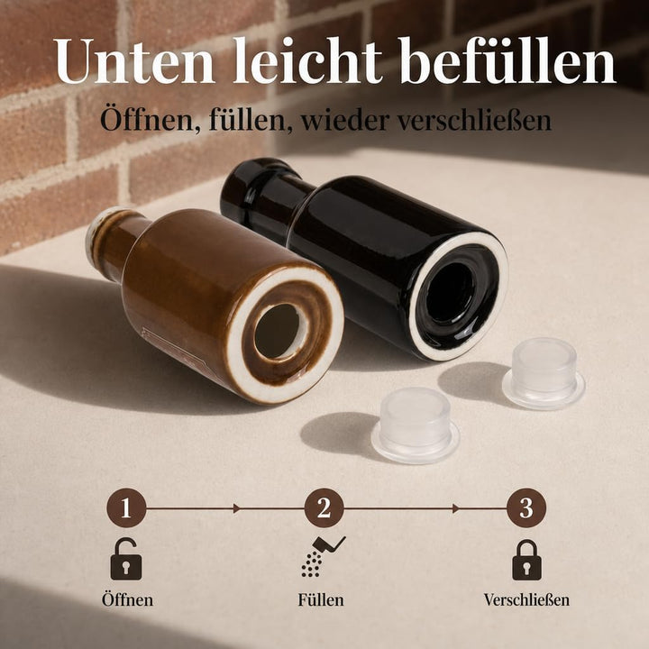 MIJOMA Salz- & Pfefferstreuer Set - Stilvolles Porzellandesign, Lebensmittelecht, Einfach zu Befülle