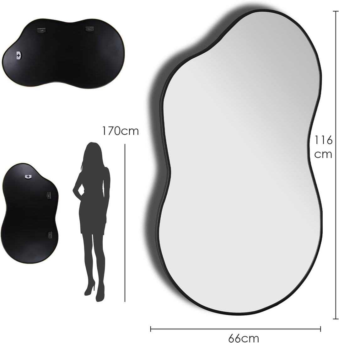 Clevich Spiegel Asymmetrisch 66x116cm Rahmen Alu, HD Glas Wandspiegel, Moderner Dekor-Spiegel, Schla