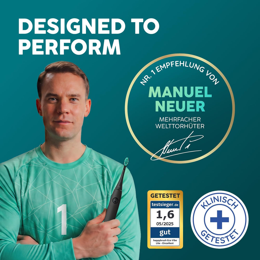 happybrush [Testsieger*] Elektrische Schallzahnbürste Eco VIBE 3 - Nachhaltige Zahnbürste mit 6 Woch