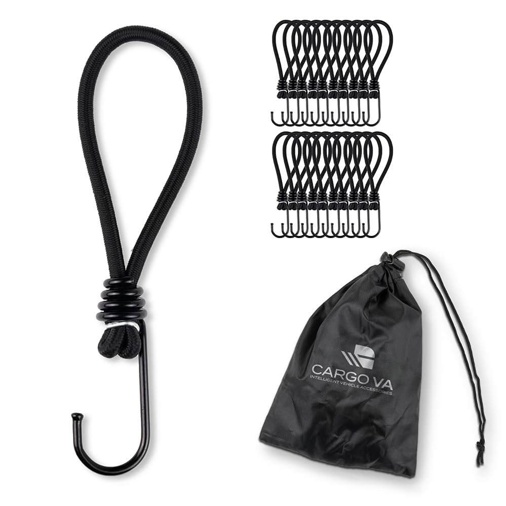 CargoVA® - 20 Spanngummis mit Haken und praktischer Tasche - Expanderhaken für Planen und Netze - Sc