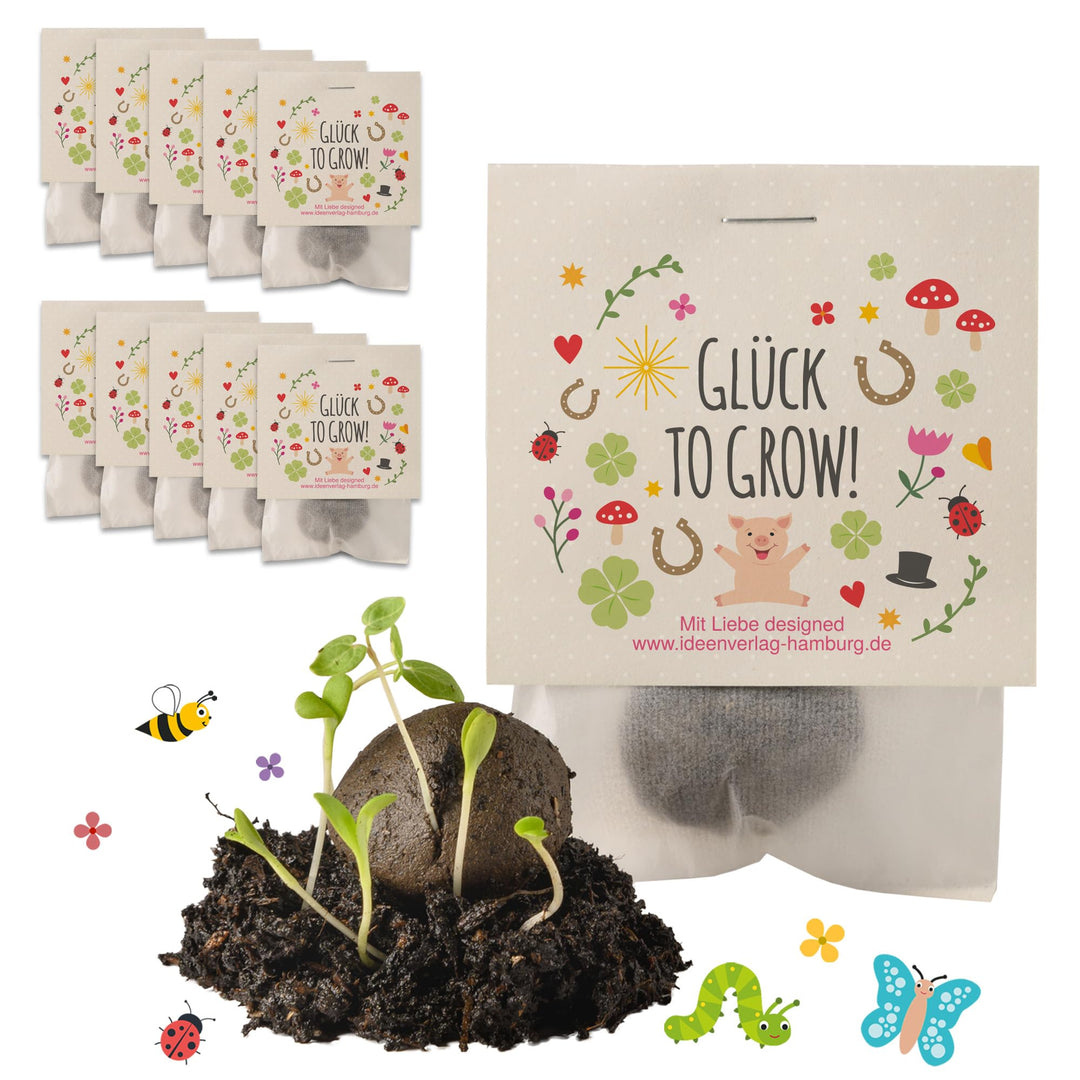 10x "Glück to grow" Samenbomben/Glücksbringer/kleine Geschenke Kollegen Saatbomben Geschenk Gäste Ge