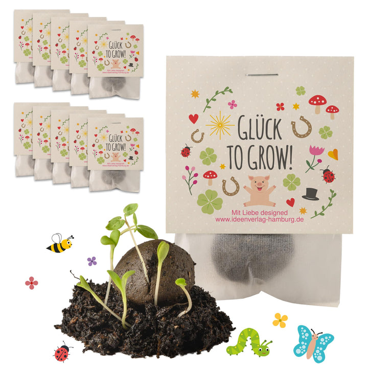 10x "Glück to grow" Samenbomben/Glücksbringer/kleine Geschenke Kollegen Saatbomben Geschenk Gäste Ge