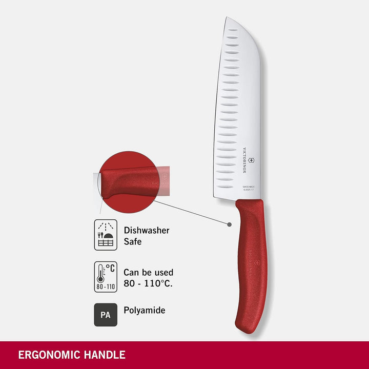 Victorinox, Swiss Classic, Profi Santokumesser, Extra Scharfe Klinge, Kullenschliff, 17 cm, Robuster