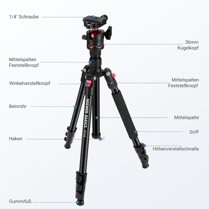 NEEWER Basics 72" / 182cm Reisestativ Einbeinstativ kompakter Leichter tragbarer Kamera Stativ Ständ
