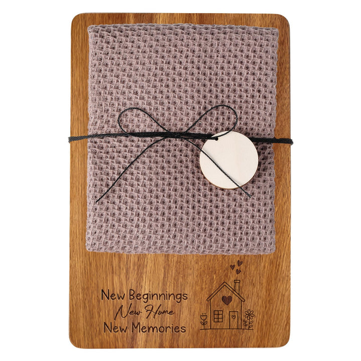 Xuniea Einweihungsgeschenk 23 x 15 cm Holz Frühstücksbrett Baumwolle Küchentuch Neues Zuhause Gesche
