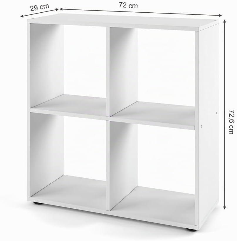 VICCO Bücherregal Tetra 4 Fächer Raumteiler Standregal Aktenregal Aufbewahrung (Weiss) Weiss 72x73x2