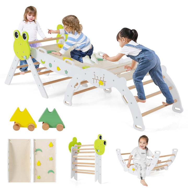 COSTWAY Klettergerüst Indoor 3er Set, klappabres Kletterdreieck mit Rutsche, Kletterbogen, inkl. dop
