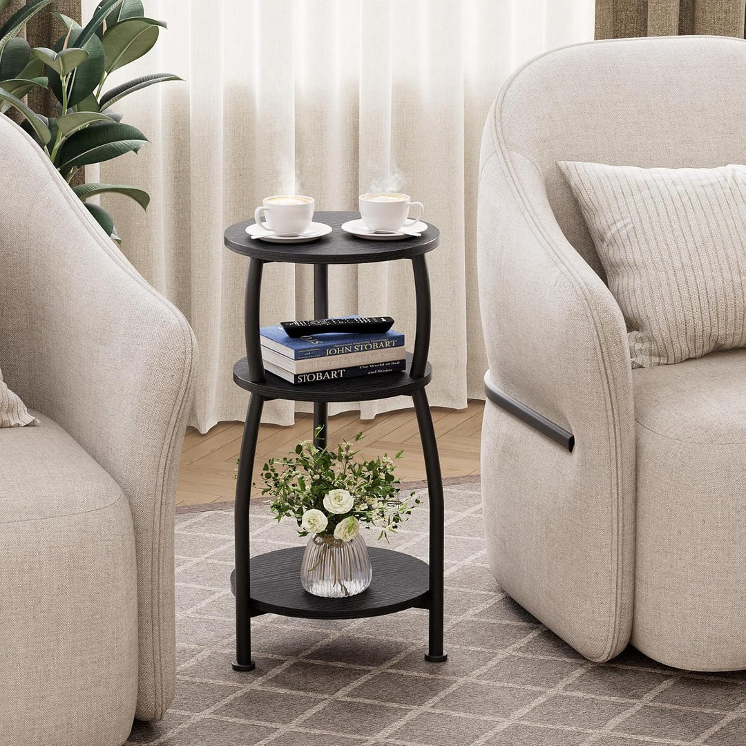 Beistelltisch rund, Kleiner Runder Tisch 3 Ebenen, Couchtisch klein mit Aufbewahrung, Nachttisch, Ka