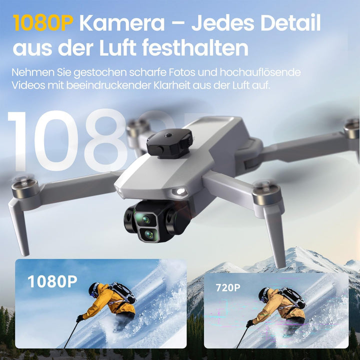GPS-Drohne mit 4,3'' Bildschirm-Controller, 1080P Kamera, 32 Min Flugzeit mit 2 Akkus, Automatische