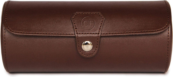 CASE ELEGANCE Tragbare Uhrenbox für Damen/Herren aus Kunstleder, Aufbewahrungsbox für 3 Uhren (braun