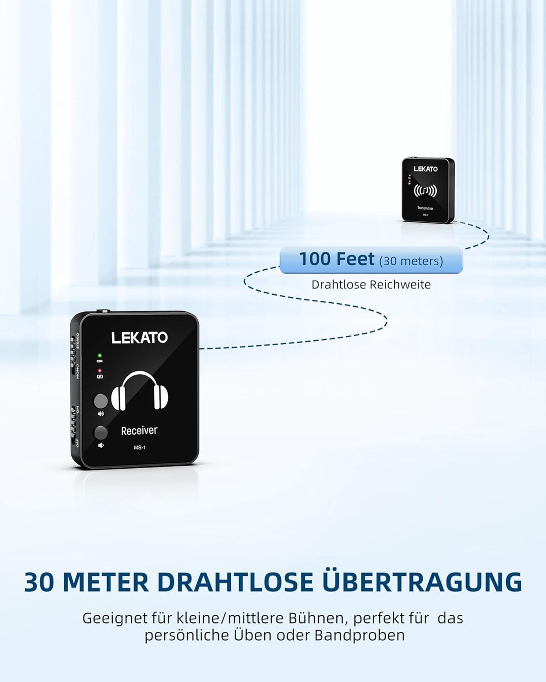 MS-1 Drahtloses In-Ear Monitoring, LEKATO Professionelles kabelloses 2.4G Stereo IEM-System mit Send