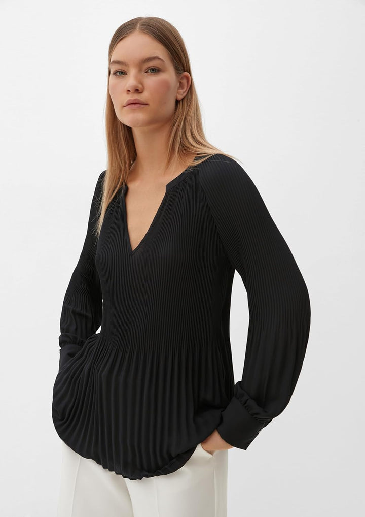 s.Oliver s.Oliver Black Label Damen Bluse – Plissee-Struktur, Tunika-Ausschnitt, Langarm – Elegant f