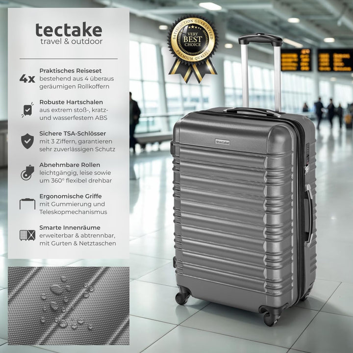 tectake® 4 TLG Reisekoffer Set, TSA Zahlenschloss, Hartschalenkoffer Set, Trolley Kofferset, ABS Har