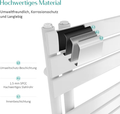 EMKE Badheizkörper Seitenanschluss 1041x500 mm Weiss, Flach Handtuchwärmer Handtuchtrockner Handtuch