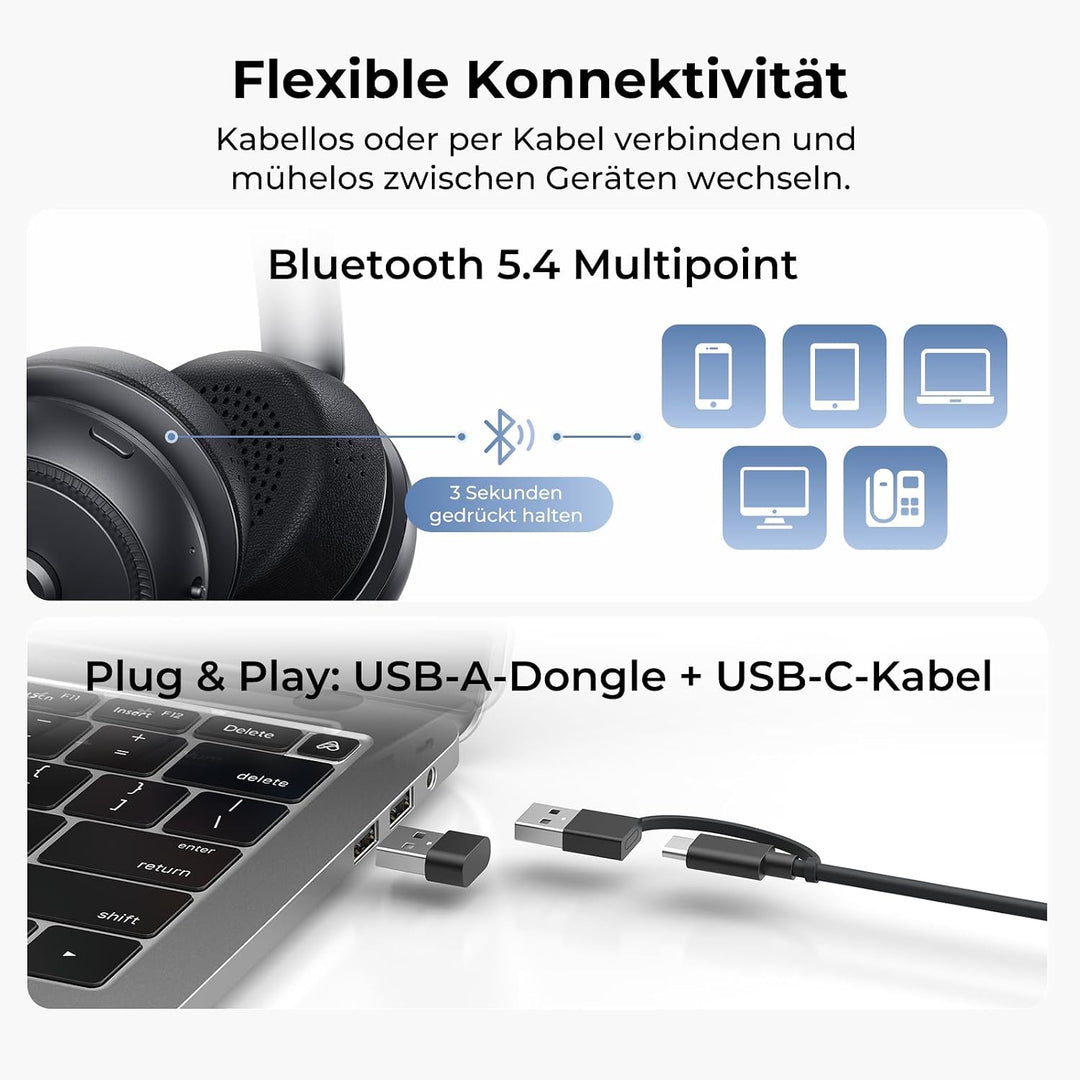 Nuroum HP31D 2026 Bluetooth Headset mit Mikrofon Wireless, KI Rauschunterdrückung für Anrufe,45 Std.