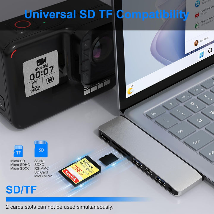 Surface Hub Dockingstation für Laptop mit 4K@30HZ HDMI +2*USB 3.0 +USB-C +SD/TF Kartensteckplatz +3,