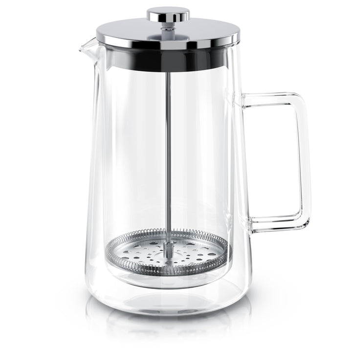 Arendo - French Press 1 Liter – Kaffeepresse - Thermo Doppelwand Design - aus Glas - Kaffeebereiter
