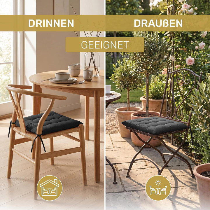 Lavea® Sitzkissen &amp; Stuhlkissen 40x40 cm – 4er Set – mit Stoffbändern – Outdoor &amp; Indoor – waschbar