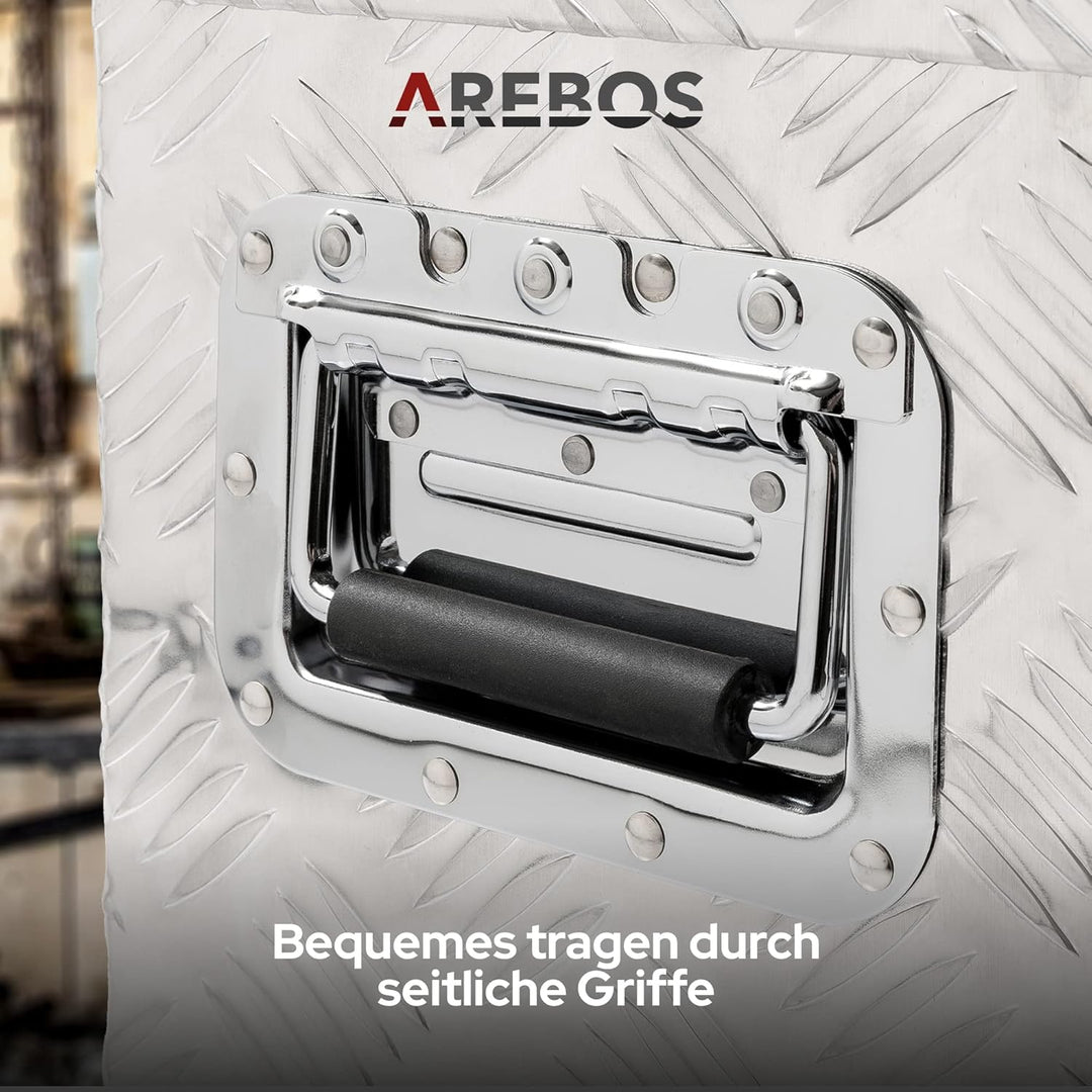 Arebos Truckbox 40 Liter | Aluminium Werkzeugbox mit Schloss | Deichselbox | | 60 x 25 x 30 cm | Anh