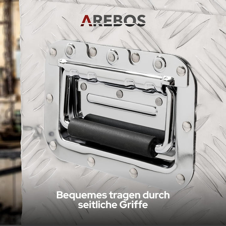 Arebos Truckbox 40 Liter | Aluminium Werkzeugbox mit Schloss | Deichselbox | | 60 x 25 x 30 cm | Anh