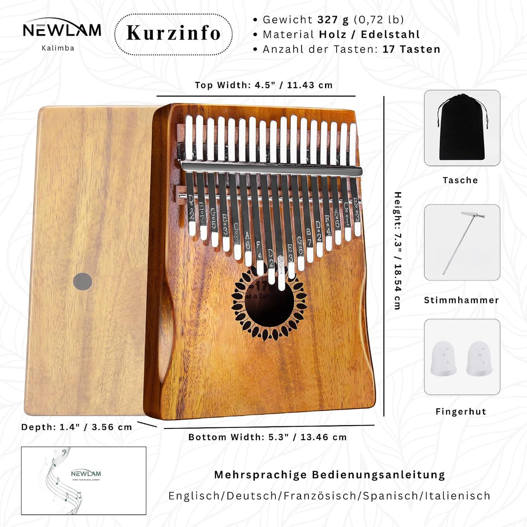 Newlam Kalimba Daumenklavier 17 Tasten Musikinstrument, Fingerklavier Instrument Klaviergeschenk für