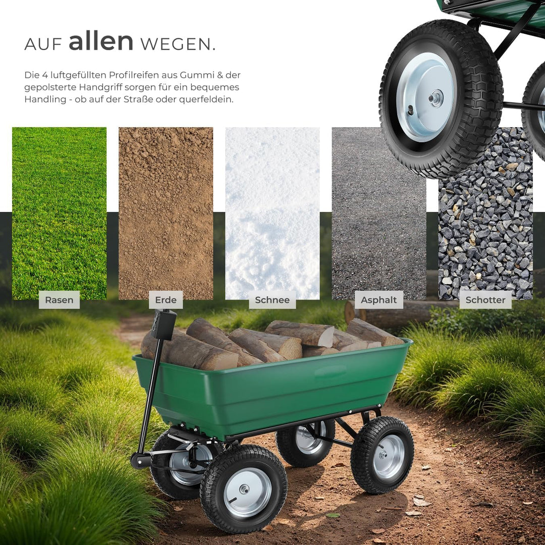 tectake® Bollerwagen, Handwagen, Transporter mit Kippfunktion, Rollwagen mit Lenkachse, Trolley, als