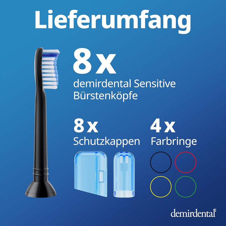 8er demirdental Sensitive Aufsätze passend für Philips Sonicare Ersatzbürsten, Weiche Bürstenköpfe f
