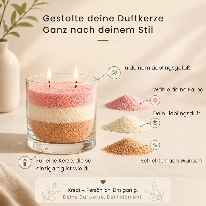 Kerzensand mit Duft Wellness Set 4x150g – [Vanille/Kokos/Lavendel/Sandelholz] – 12 Dochte inklusive