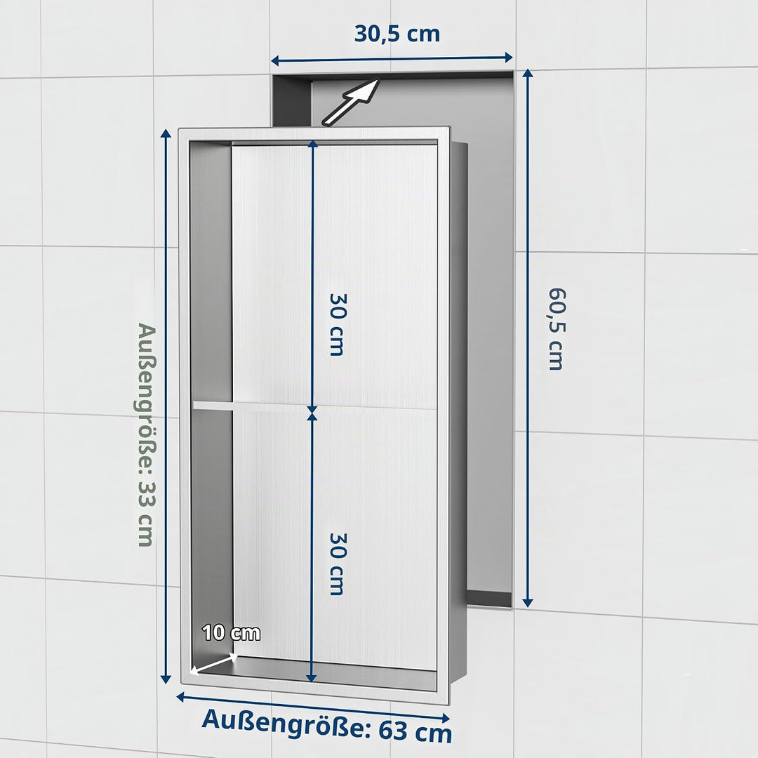 Neodrain Wandnische Dusche Edelstahl Duschnische Doppelregal für Badezimmer 60 x 30 cm, Doppelschich