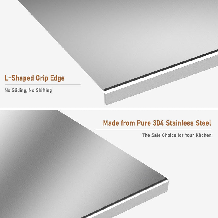 bimiti Schneidebrett aus Edelstahl 80 x 50 cm, Rutschfeste Schneidebrett mit Kante, Edelstahl Arbeit