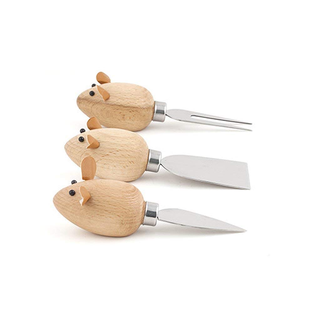 Kikkerland CHS08 Messerset, Edelstahl, Holz, 15.5 x 15.5 x 5 cm Käsemesser-Set, Käsemesser-Set