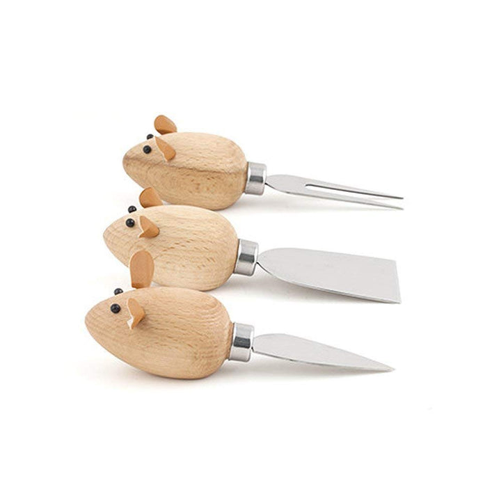 Kikkerland CHS08 Messerset, Edelstahl, Holz, 15.5 x 15.5 x 5 cm Käsemesser-Set, Käsemesser-Set