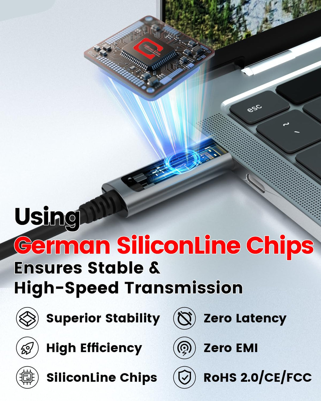 Glasfaser USB C auf USB C Kabel 10M, 10Gbps USB 3.2 High-Speed Datenübertragung Aktives Optisches US