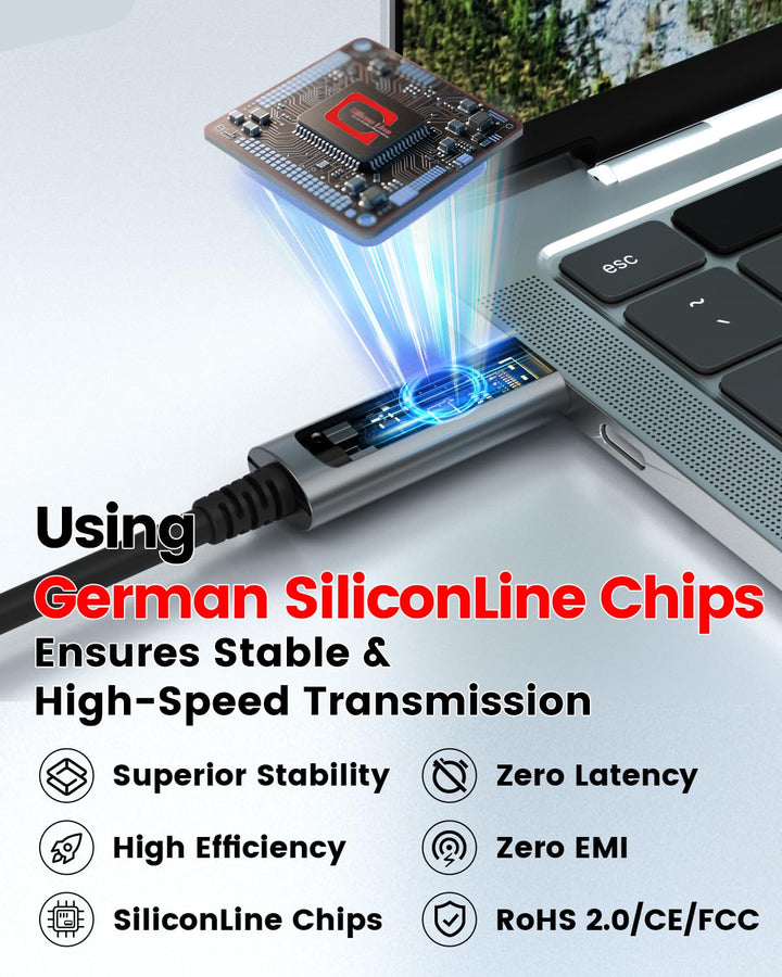 Glasfaser USB C auf USB C Kabel 10M, 10Gbps USB 3.2 High-Speed Datenübertragung Aktives Optisches US