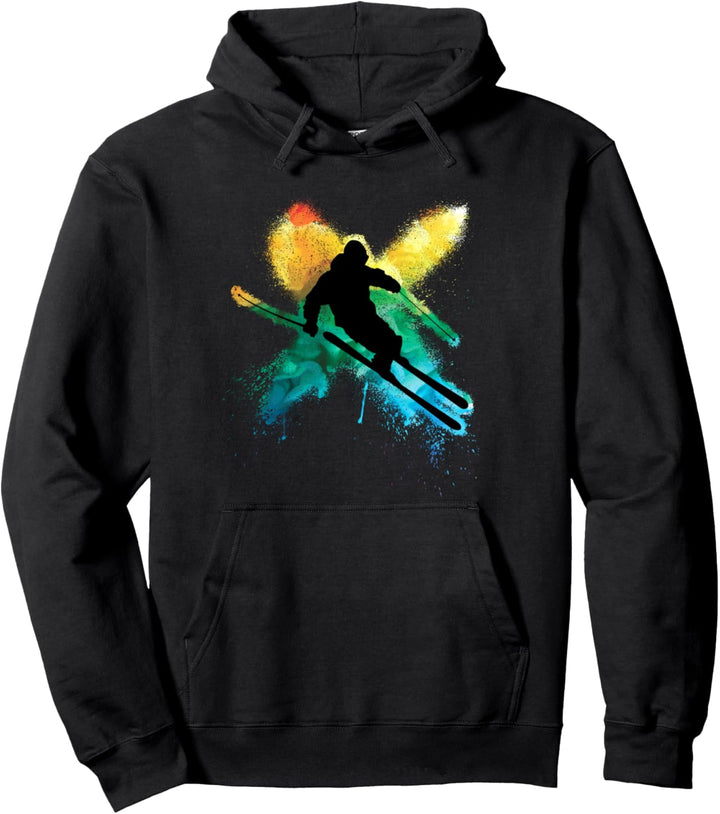 Bunter Freestyle Ski im Tiefschnee Winterurlaub Pullover Hoodie