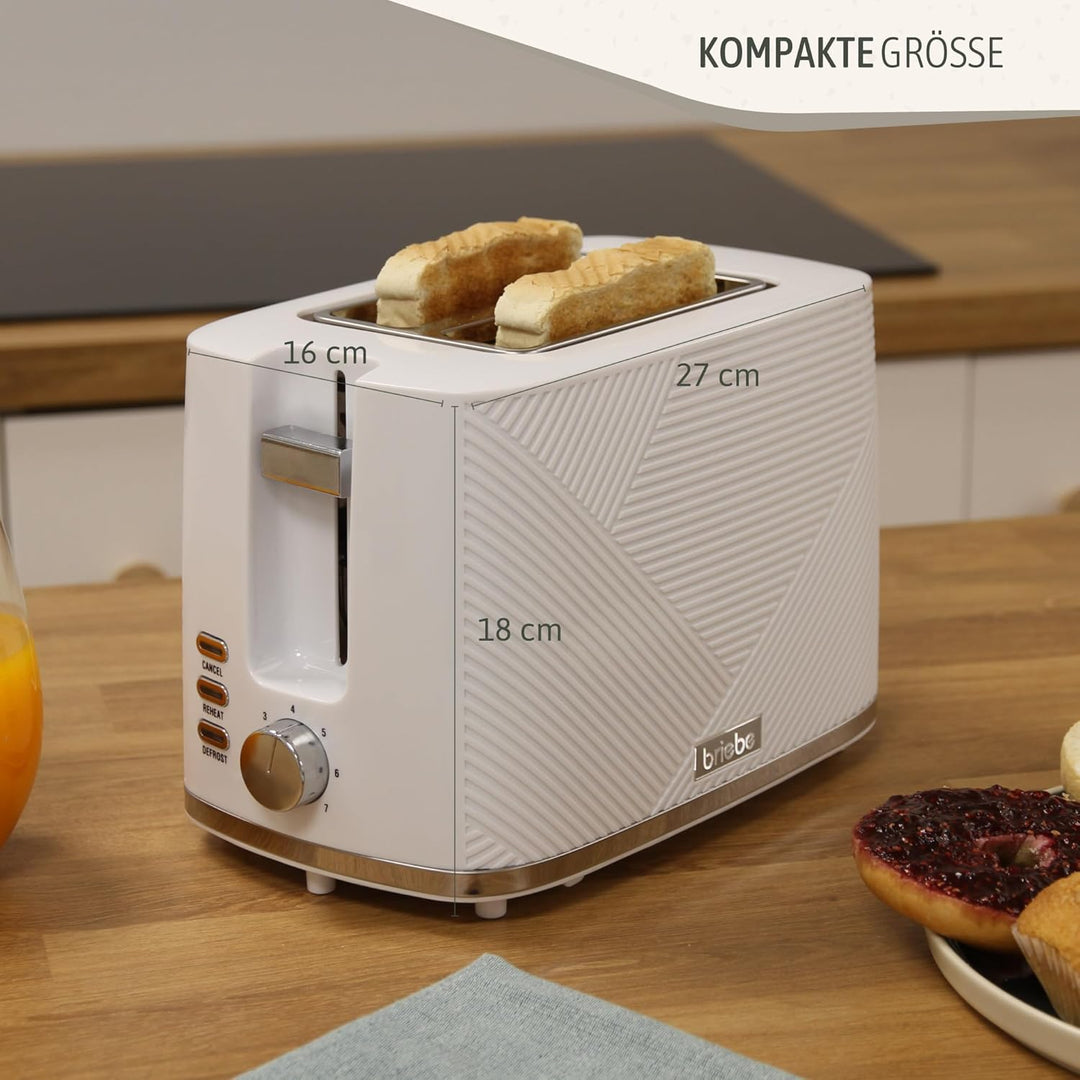 Briebe Elegance Brotor, breiter Schlitz, 2-Scheiben-Toaster, 7 Röststufen, Aufwärmfunktion, Abbreche